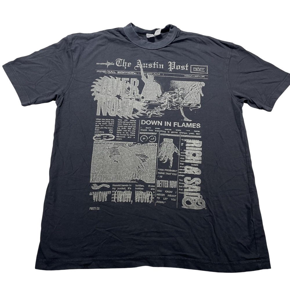 Post Malone Shirt Mens Medium Black Austin Post Newspaper Graphic Tee H&M
